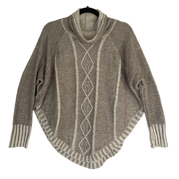 Maddison Boho Oversized Chunky Knit Turtleneck Sweater Cozychic Poncho - Picture 3 of 14